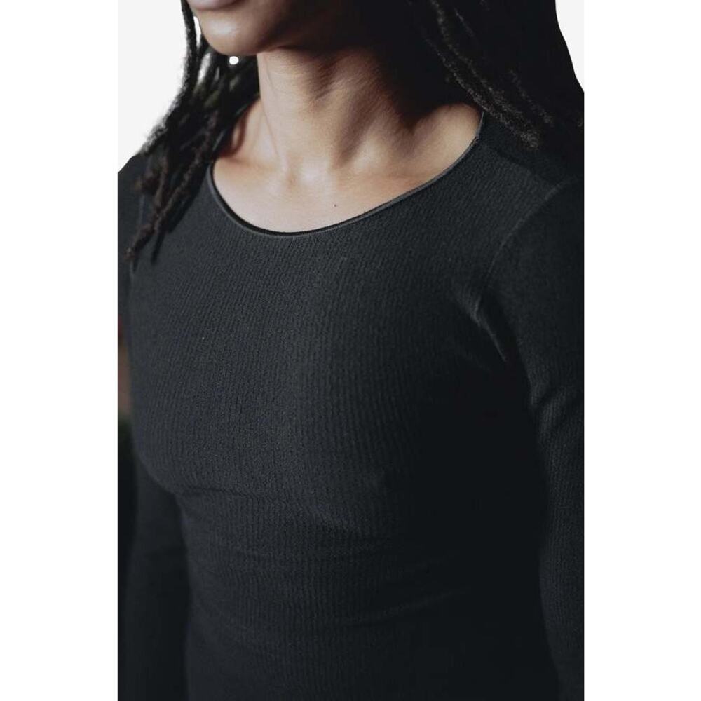 Baserange | Aid Long Sleeve Top in Black Stretch Cotton Ribbed Tee M/L